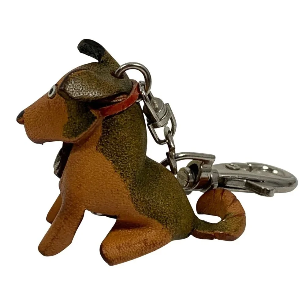 Handcrafted Leather Black Tan Labrador Rottweiler Dog Keychain Purse Charm